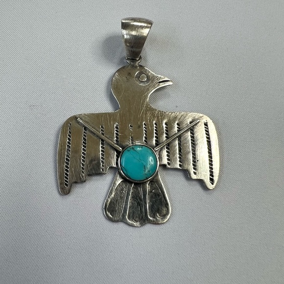 Vintage Jewelry - Vintage Sterling Silver Turquoise Thunderbird Pendant